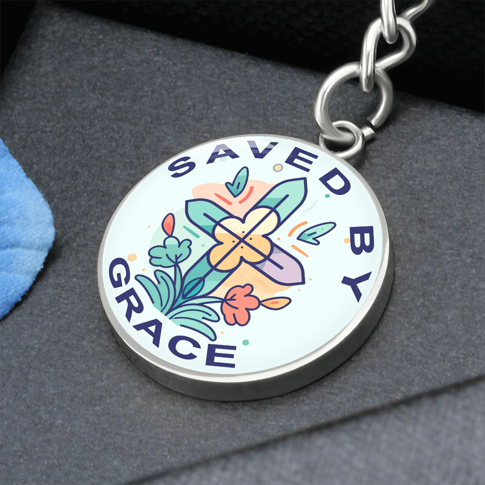 Saved By Grace - Graphic Circle Keychain - Gift for Her
