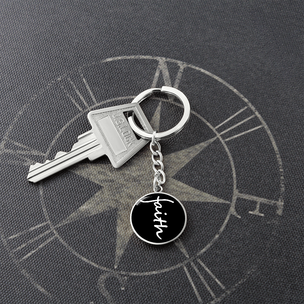 Faith (White) - Graphic Circle Keychain - Gift for Her - Gift for Him