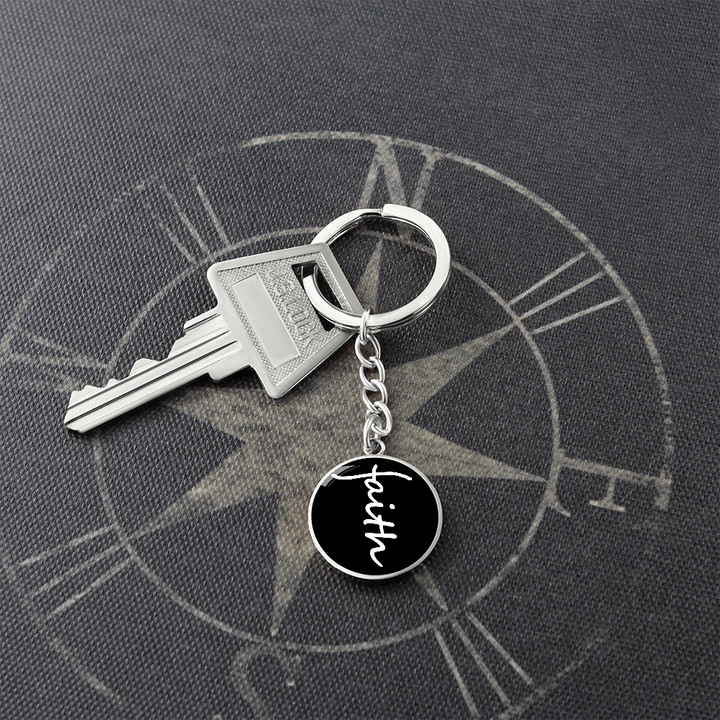 Faith (White) – Graphic Circle Keychain – Gift for Her - Gift for Him