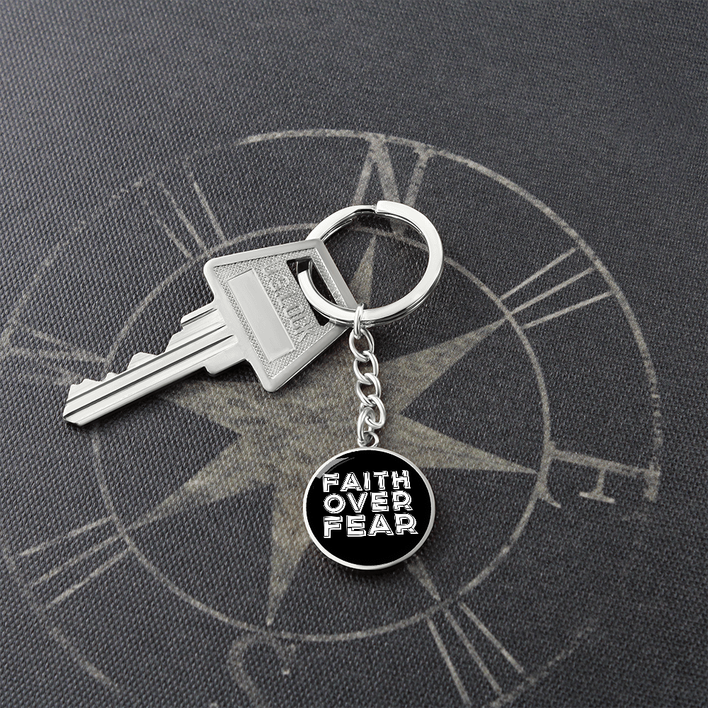 Faith Over Fear (White) – Graphic Circle Keychain – Gift for Her - Gift for Him