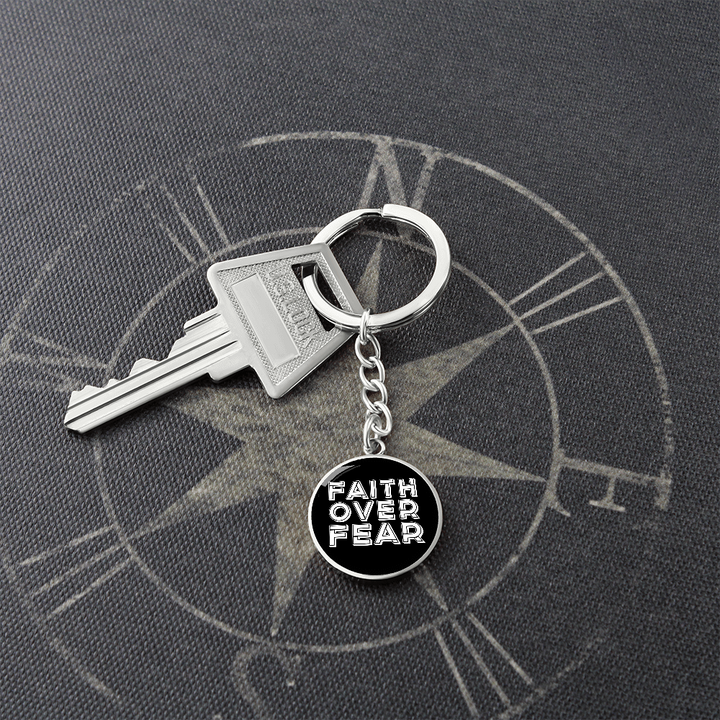 Faith Over Fear (White) – Graphic Circle Keychain – Gift for Her - Gift for Him