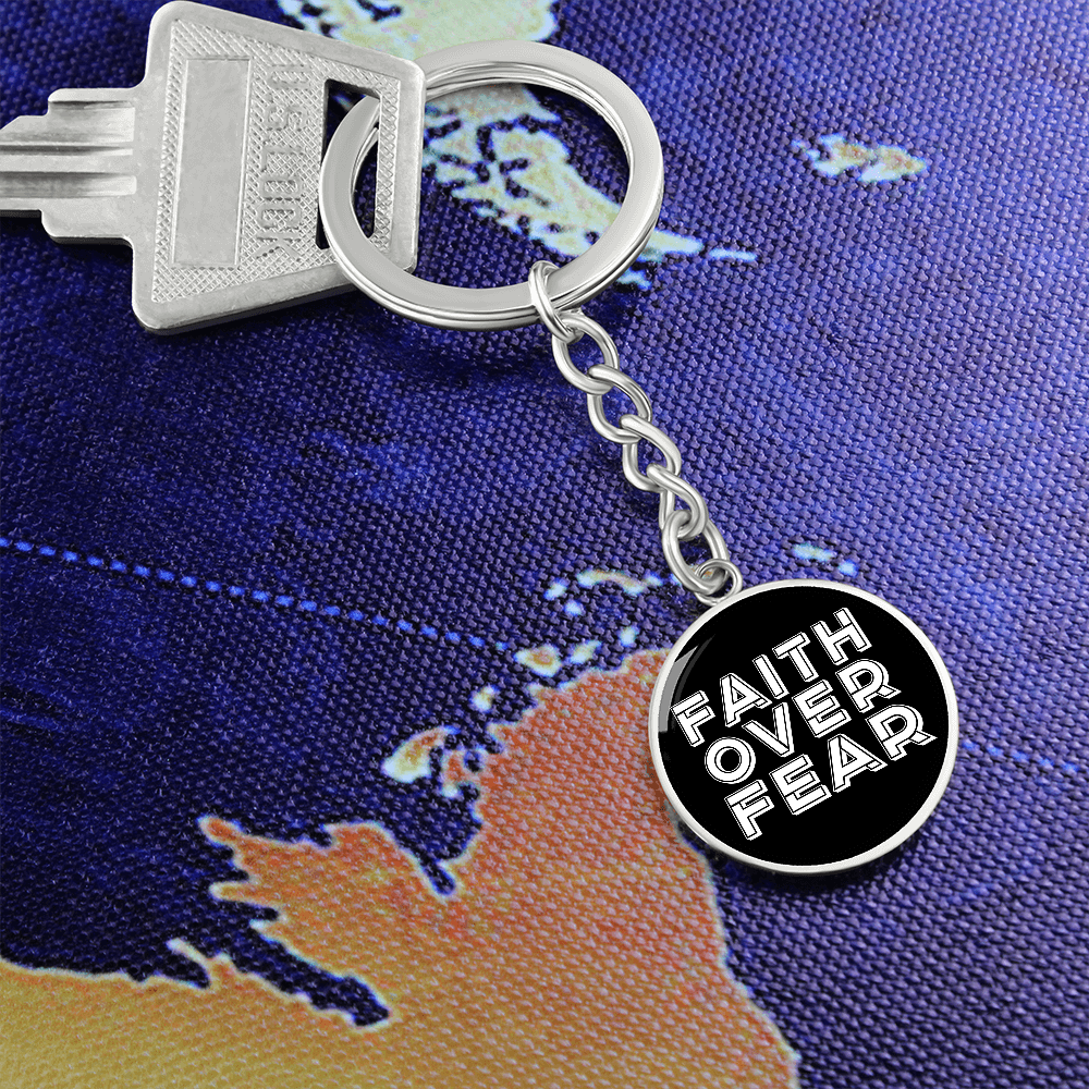 Faith Over Fear (White) – Graphic Circle Keychain – Gift for Her - Gift for Him