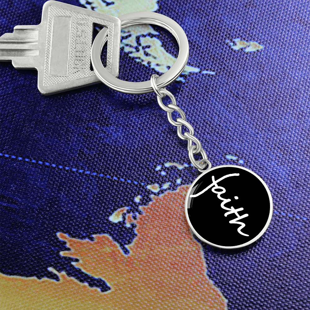 Faith (White) - Graphic Circle Keychain - Gift for Her - Gift for Him