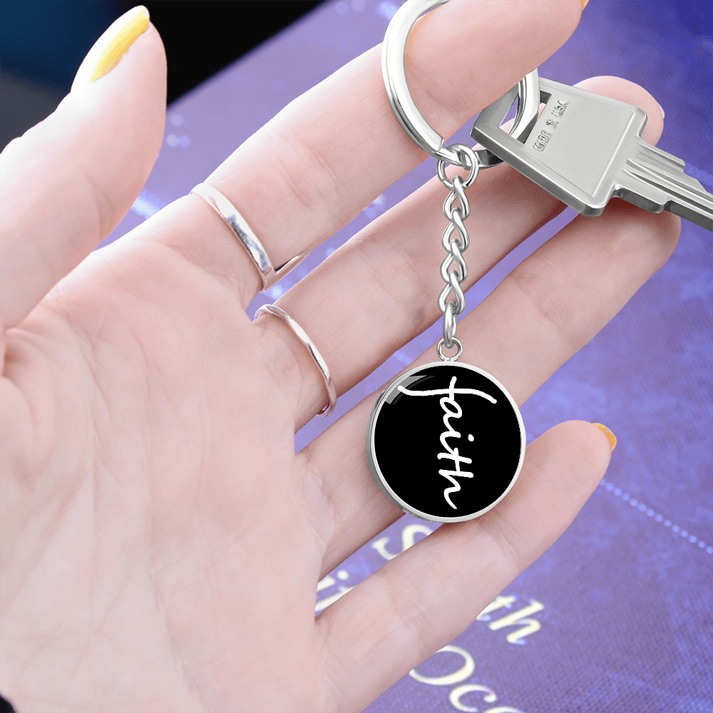 Faith (White) - Graphic Circle Keychain - Gift for Her - Gift for Him
