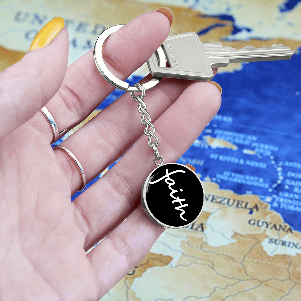 Faith (White) – Graphic Circle Keychain – Gift for Her - Gift for Him