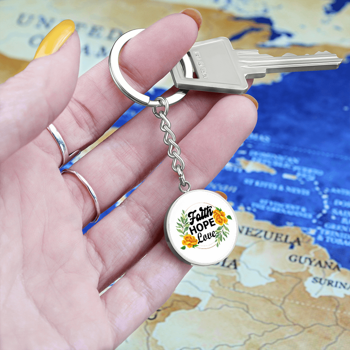 Faith Hope Love Graphic Circle Keychain – Gift for Her - Gift for Him