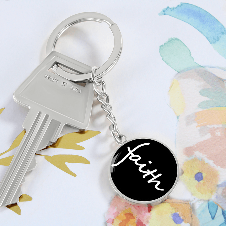 Faith (White) – Graphic Circle Keychain – Gift for Her - Gift for Him