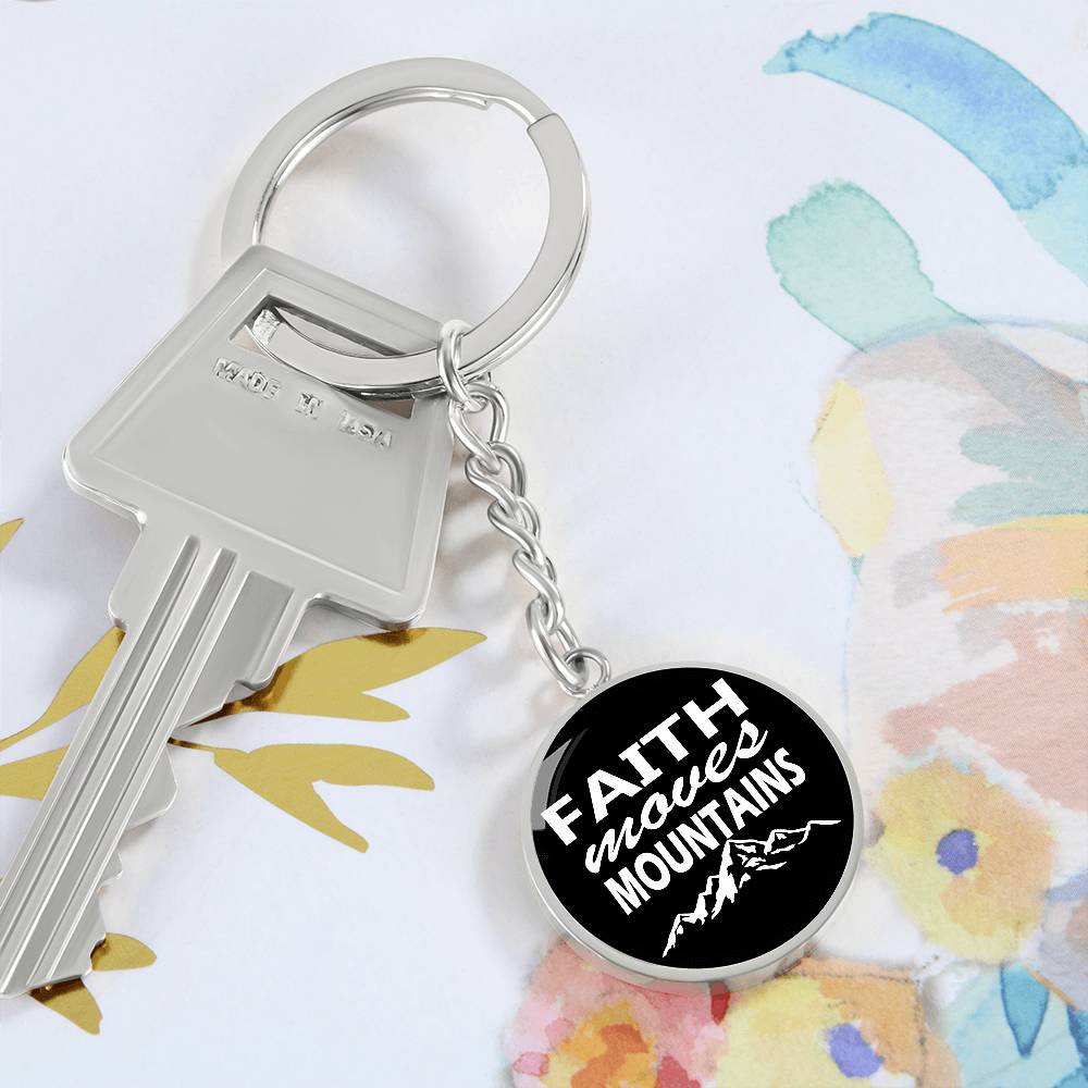 Faith Moves Mountains (White) Graphic Circle Keychain – Gift for Her - Gift for Him
