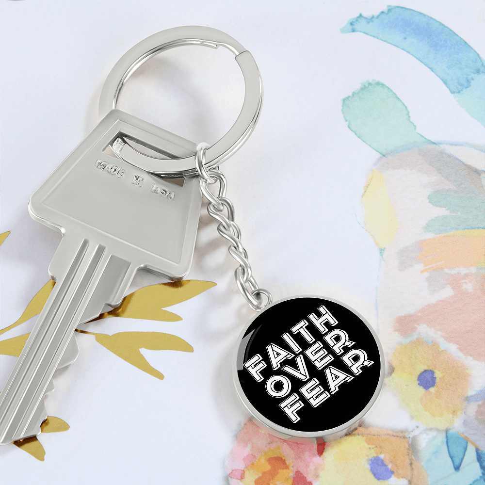 Faith Over Fear (White) – Graphic Circle Keychain – Gift for Her - Gift for Him