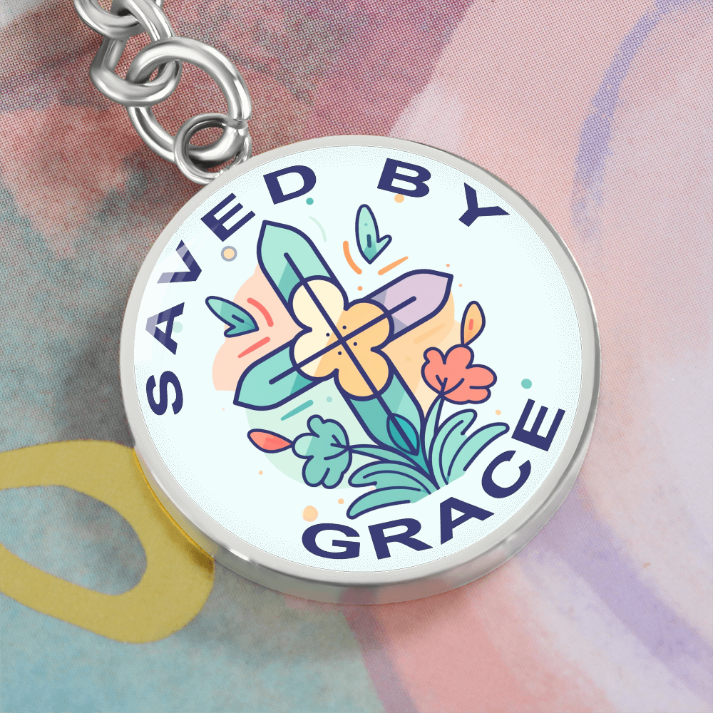 Saved By Grace - Graphic Circle Keychain - Gift for Her