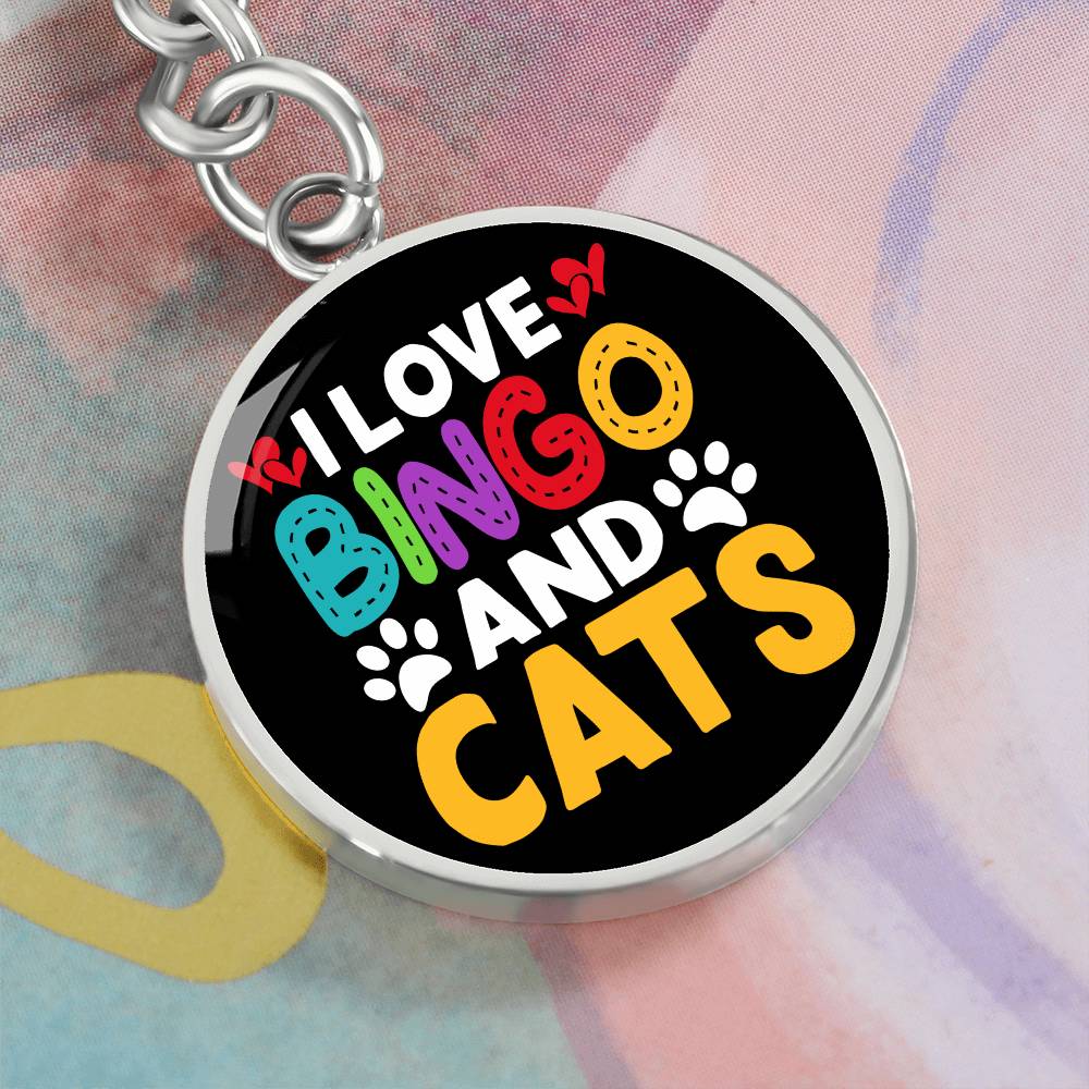 I Love Bingo And Cats - Circle Keychain - Gift for Her