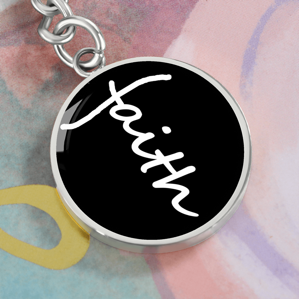 Faith (White) - Graphic Circle Keychain - Gift for Her - Gift for Him
