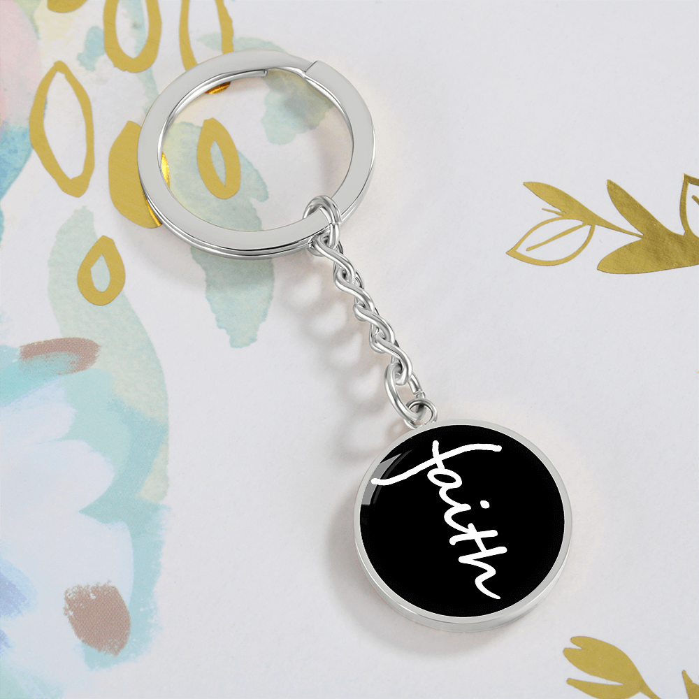 Faith (White) – Graphic Circle Keychain – Gift for Her - Gift for Him