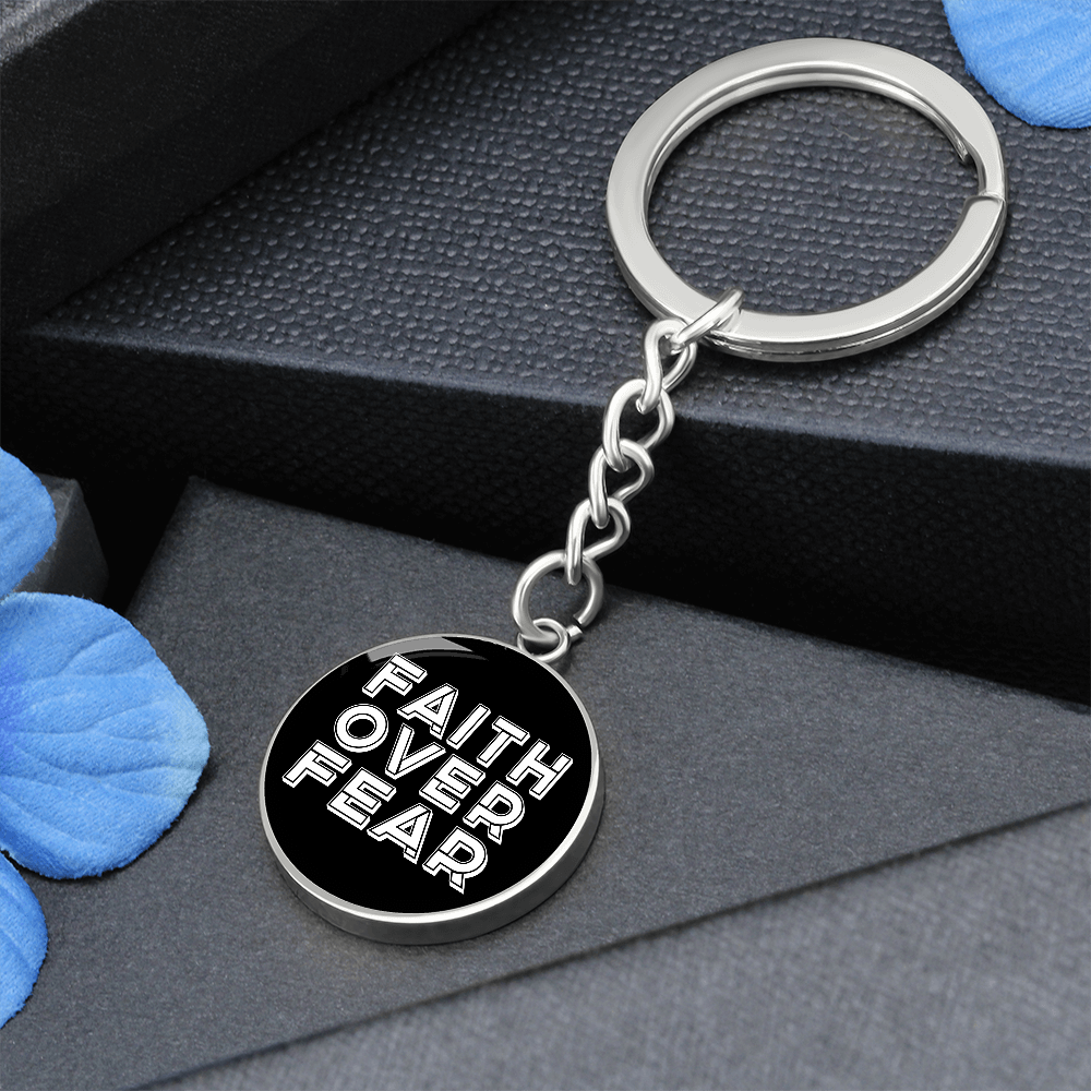 Faith Over Fear (White) – Graphic Circle Keychain – Gift for Her - Gift for Him