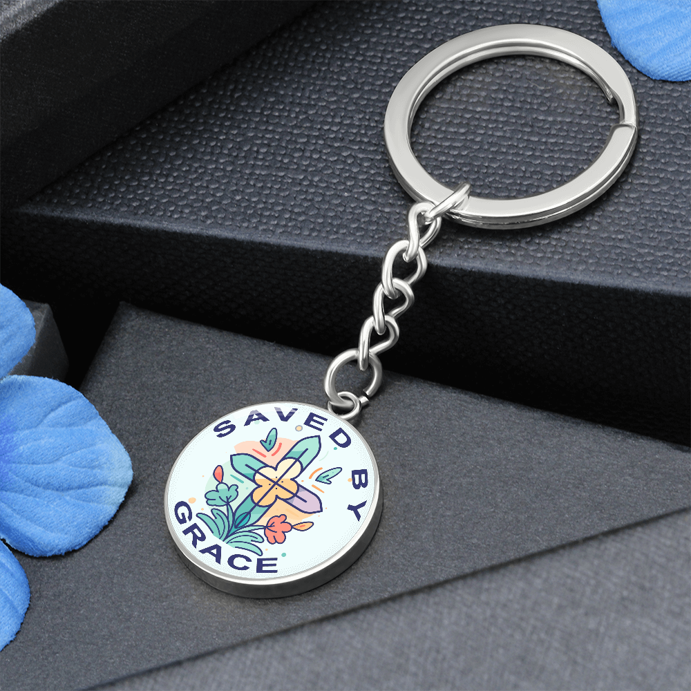 Saved By Grace - Graphic Circle Keychain - Gift for Her