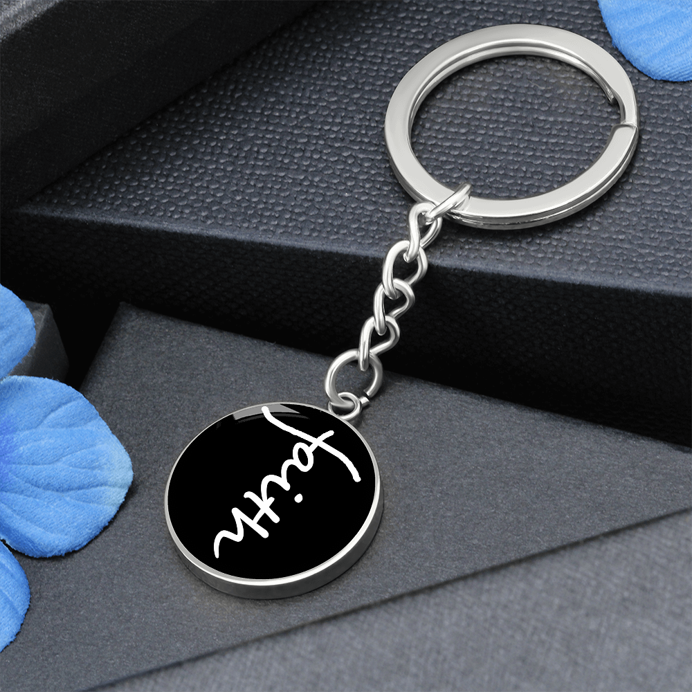 Faith (White) - Graphic Circle Keychain - Gift for Her - Gift for Him