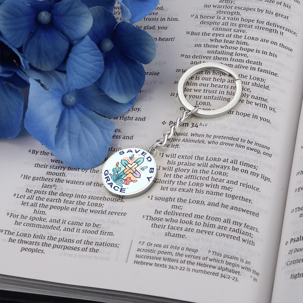 Saved By Grace - Graphic Circle Keychain - Gift for Her