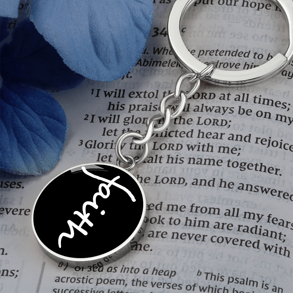 Faith (White) – Graphic Circle Keychain – Gift for Her - Gift for Him