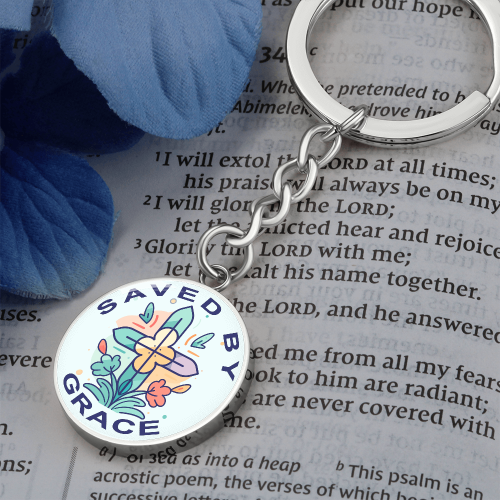 Saved By Grace - Graphic Circle Keychain - Gift for Her