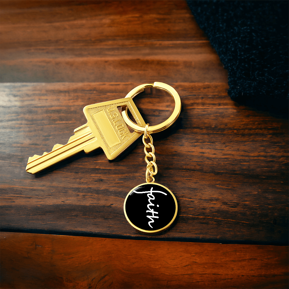Faith (White) – Graphic Circle Keychain – Gift for Her - Gift for Him