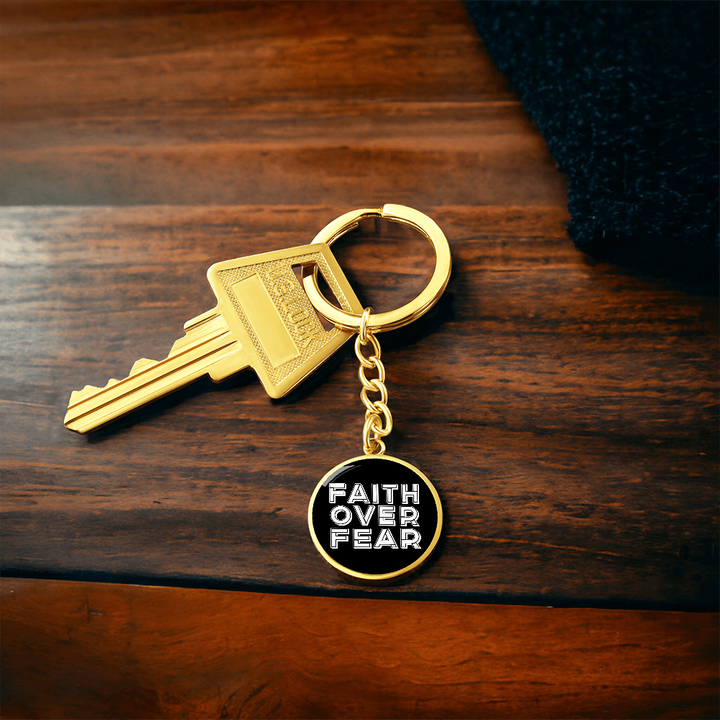 Faith Over Fear (White) – Graphic Circle Keychain – Gift for Her - Gift for Him
