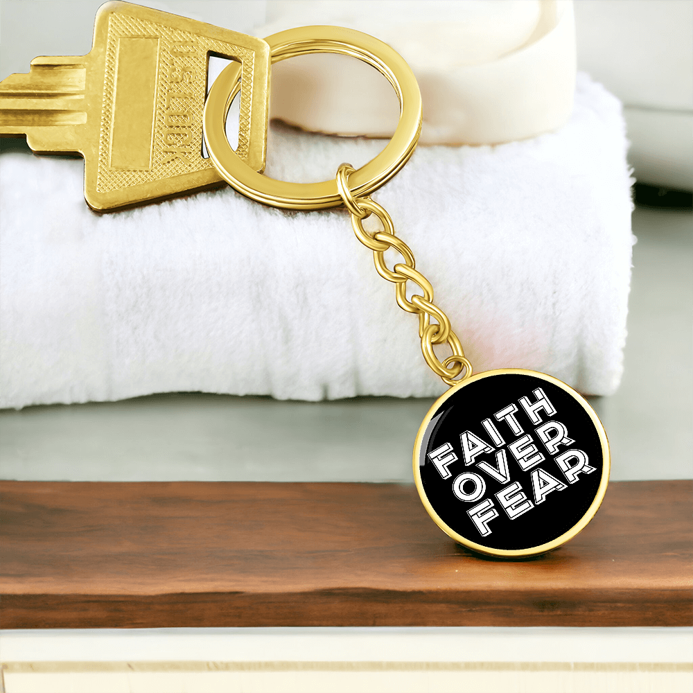 Faith Over Fear (White) – Graphic Circle Keychain – Gift for Her - Gift for Him