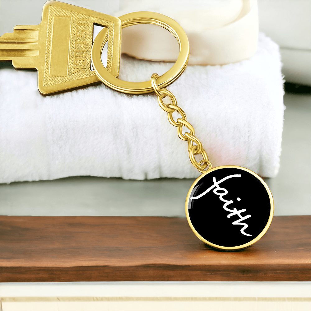 Faith (White) – Graphic Circle Keychain – Gift for Her - Gift for Him
