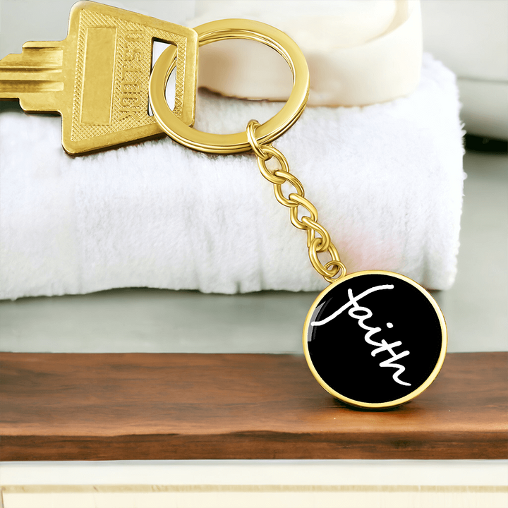 Faith (White) – Graphic Circle Keychain – Gift for Her - Gift for Him