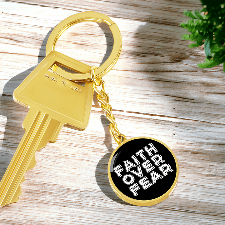 Faith Over Fear (White) – Graphic Circle Keychain – Gift for Her - Gift for Him