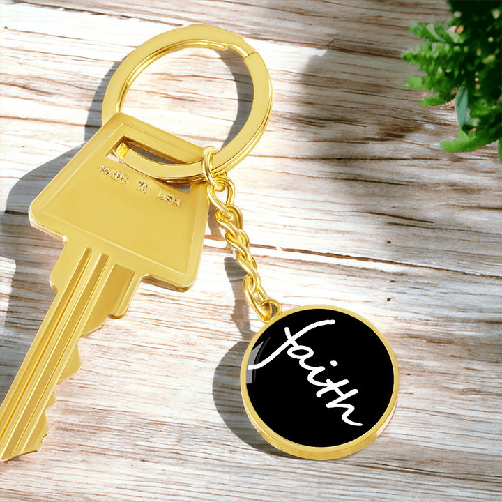 Faith (White) – Graphic Circle Keychain – Gift for Her - Gift for Him