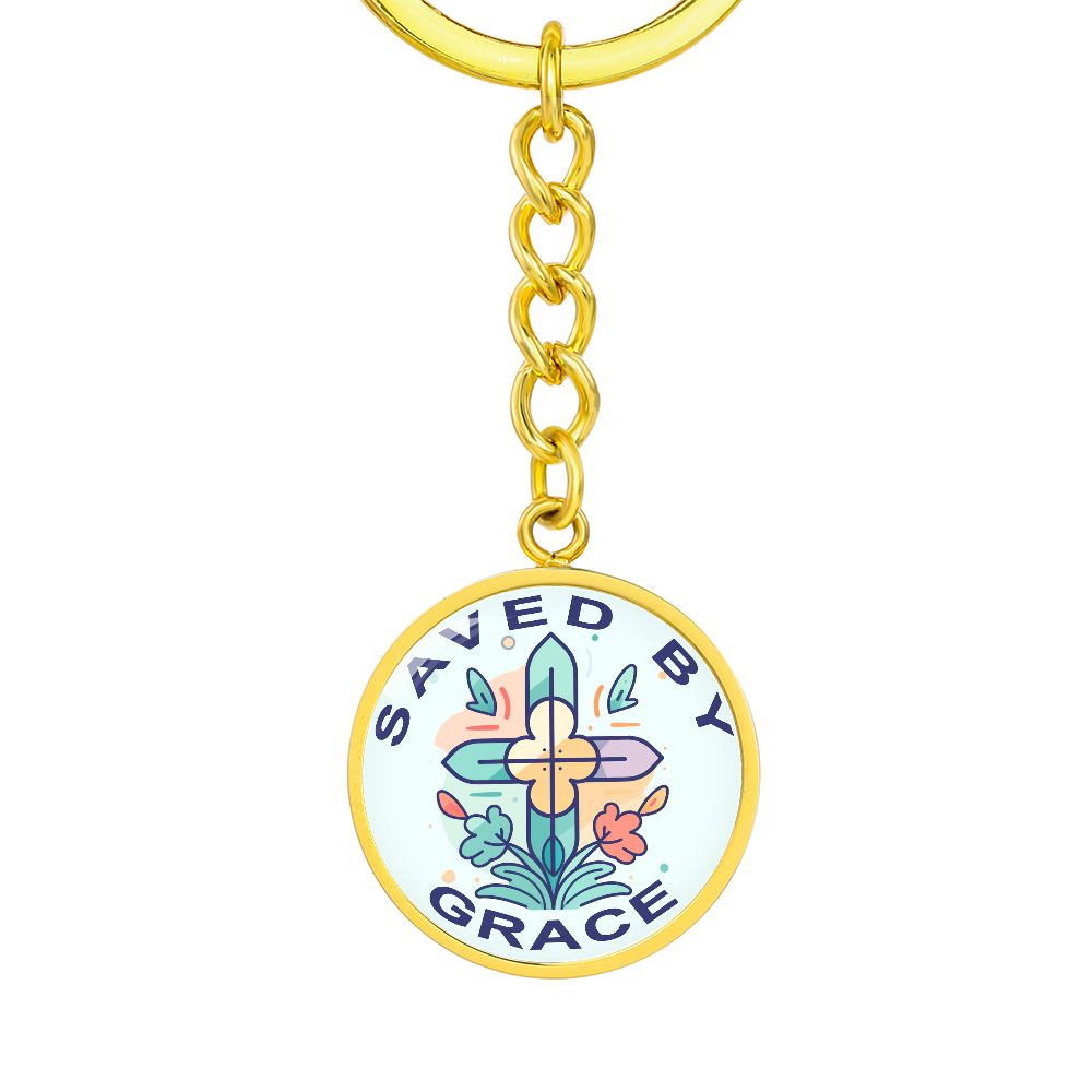 Saved By Grace - Graphic Circle Keychain - Gift for Her