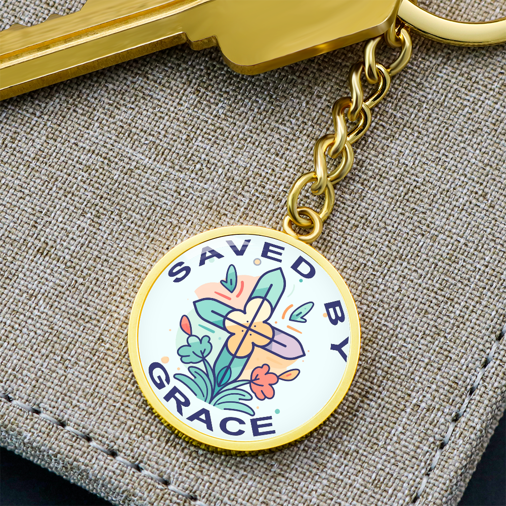 Saved By Grace - Graphic Circle Keychain - Gift for Her