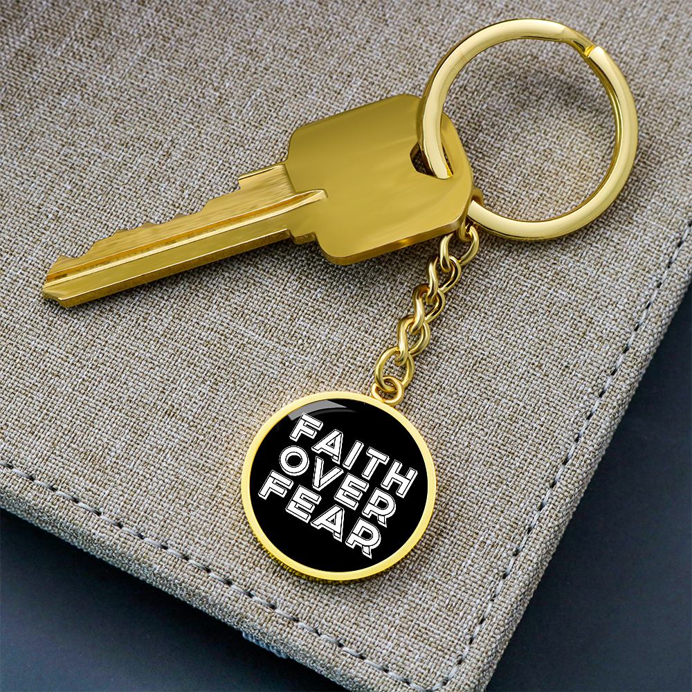 Faith Over Fear (White) – Graphic Circle Keychain – Gift for Her - Gift for Him