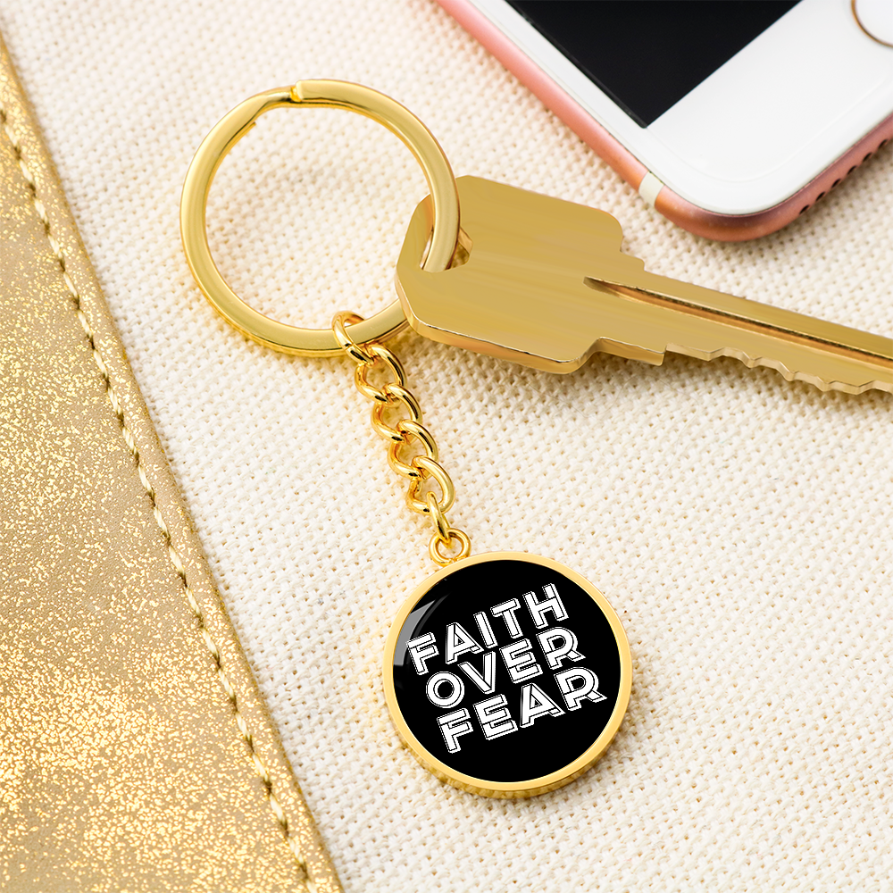 Faith Over Fear (White) – Graphic Circle Keychain – Gift for Her - Gift for Him