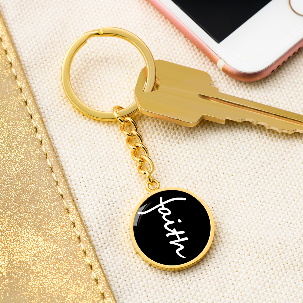 Faith (White) - Graphic Circle Keychain - Gift for Her - Gift for Him