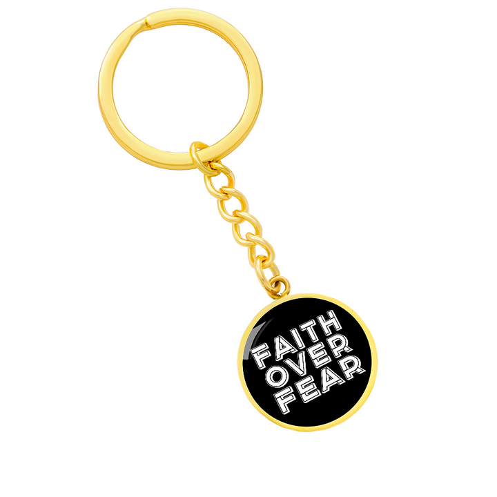 Faith Over Fear (White) – Graphic Circle Keychain – Gift for Her - Gift for Him