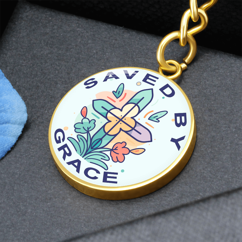 Saved By Grace - Graphic Circle Keychain - Gift for Her