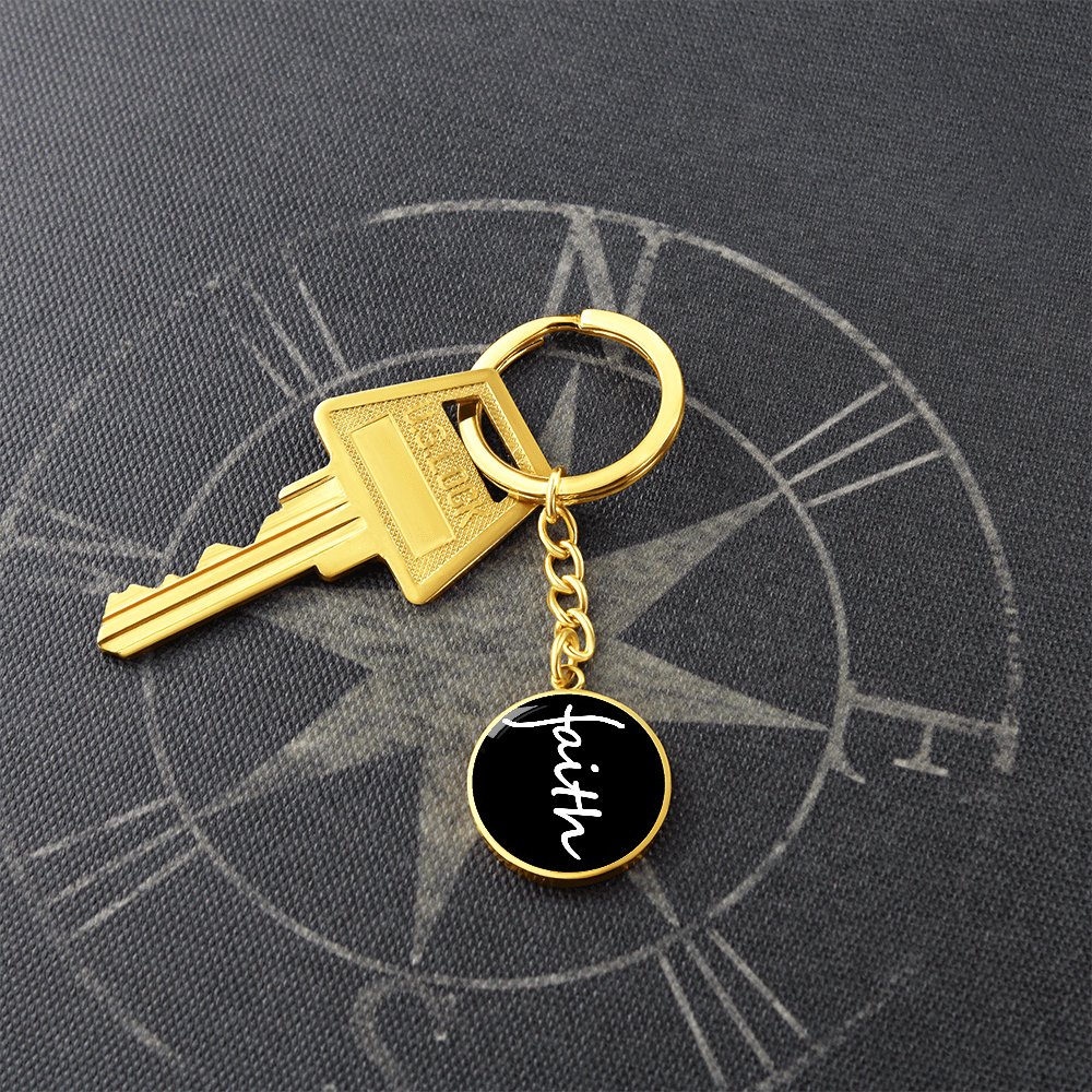 Faith (White) – Graphic Circle Keychain – Gift for Her - Gift for Him