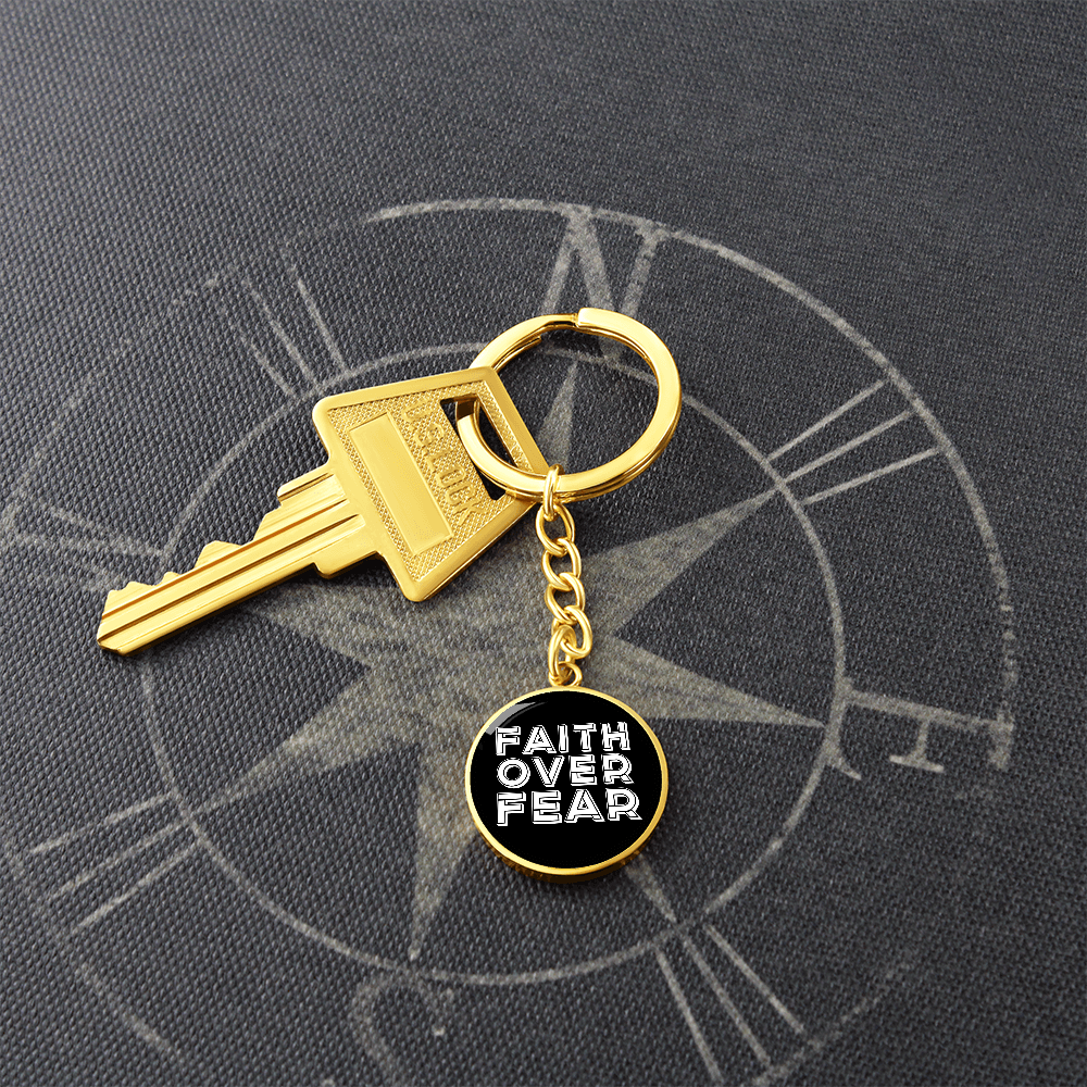 Faith Over Fear (White) - Graphic Circle Keychain - Gift for Her - Gift for Him