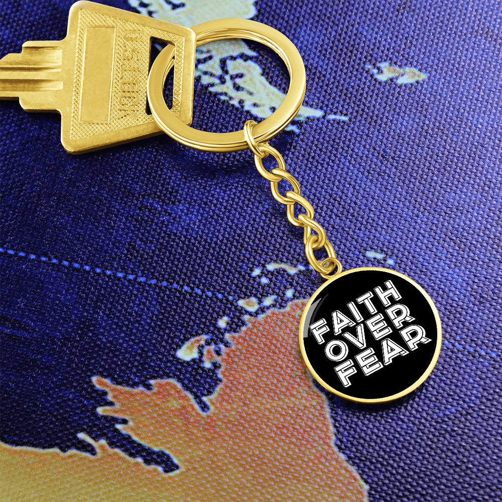 Faith Over Fear (White) – Graphic Circle Keychain – Gift for Her - Gift for Him