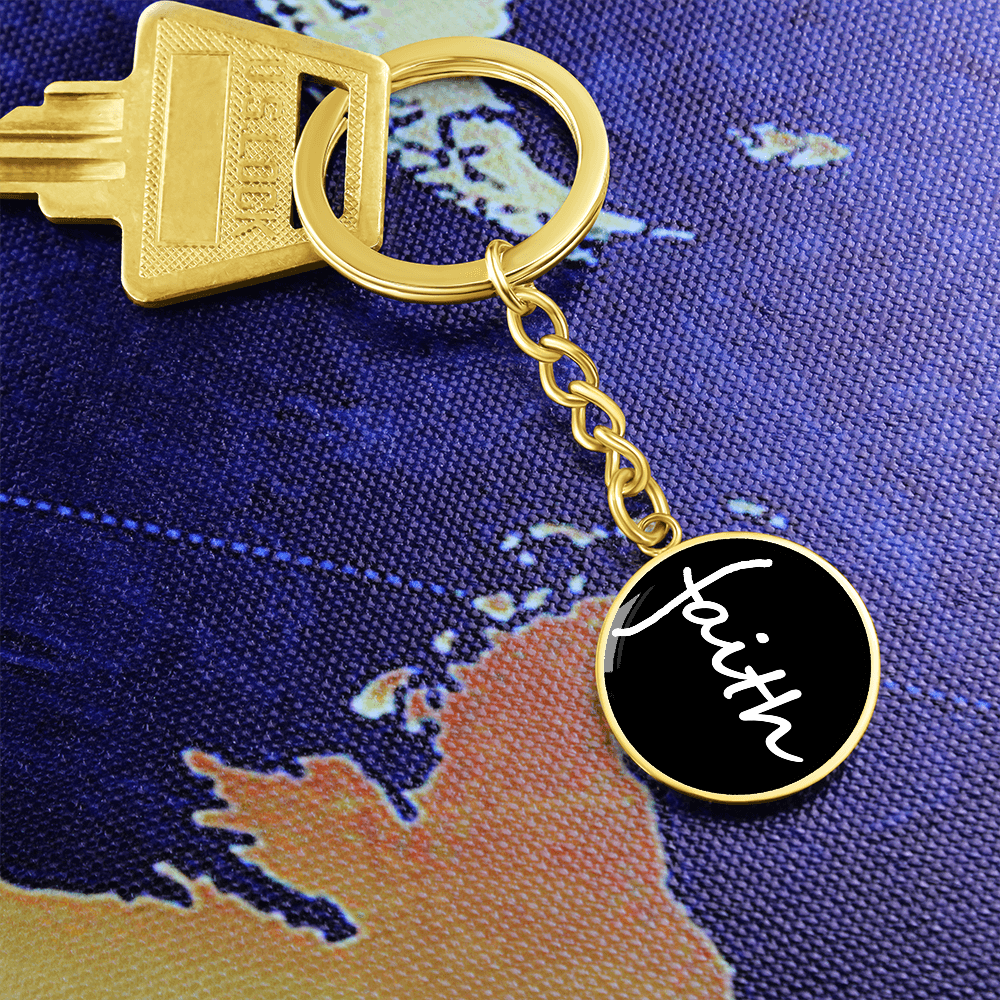 Faith (White) - Graphic Circle Keychain - Gift for Her - Gift for Him