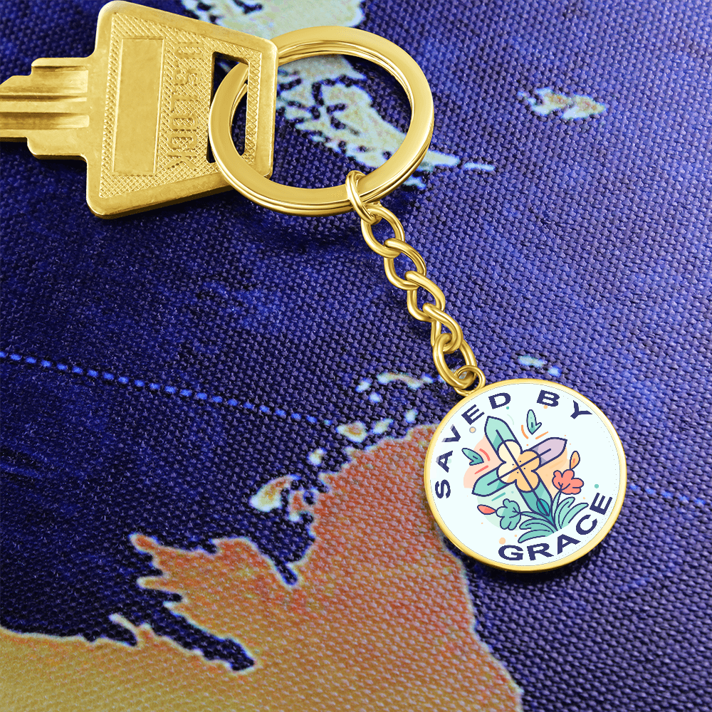 Saved By Grace - Graphic Circle Keychain - Gift for Her