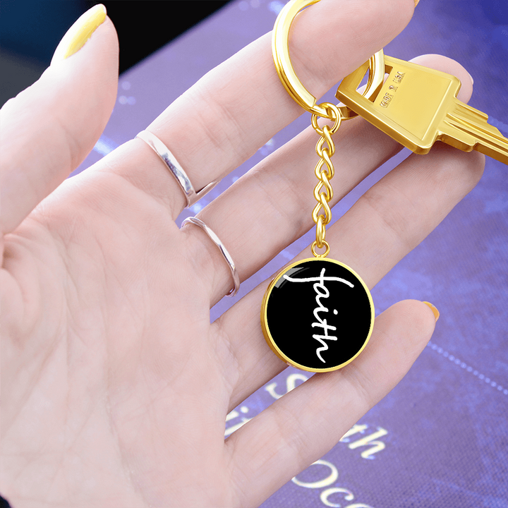 Faith (White) – Graphic Circle Keychain – Gift for Her - Gift for Him