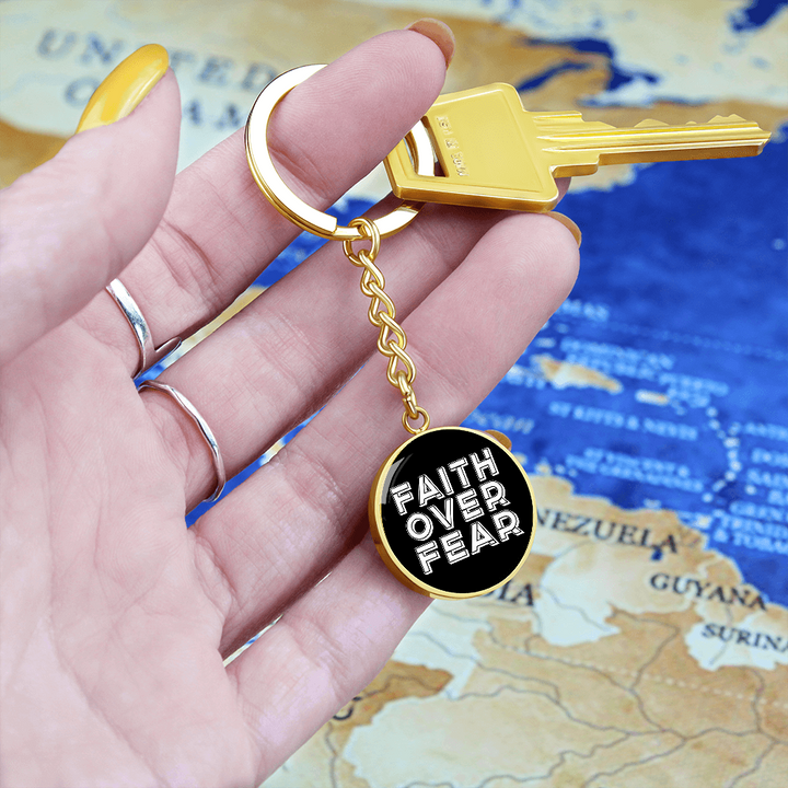 Faith Over Fear (White) – Graphic Circle Keychain – Gift for Her - Gift for Him