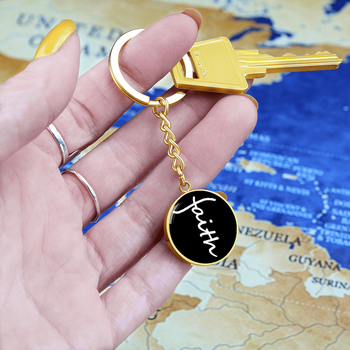 Faith (White) – Graphic Circle Keychain – Gift for Her - Gift for Him