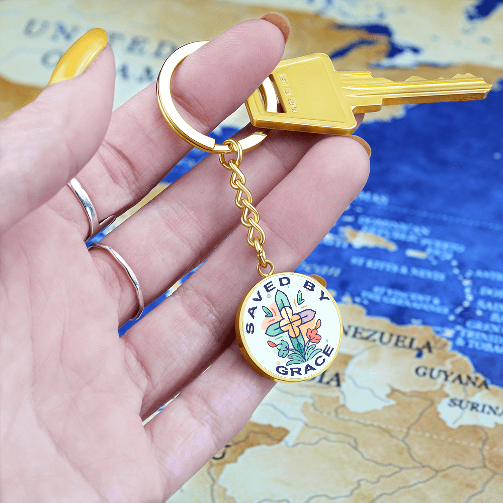 Saved By Grace - Graphic Circle Keychain - Gift for Her