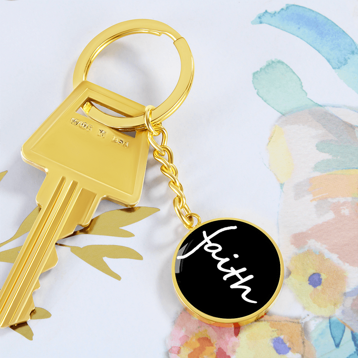 Faith (White) – Graphic Circle Keychain – Gift for Her - Gift for Him