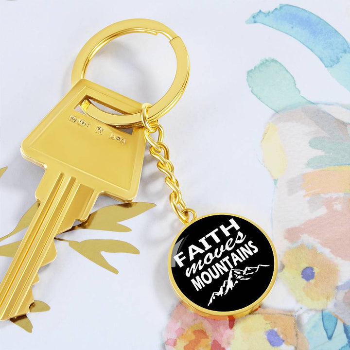 Faith Moves Mountains (White) Graphic Circle Keychain – Gift for Her - Gift for Him