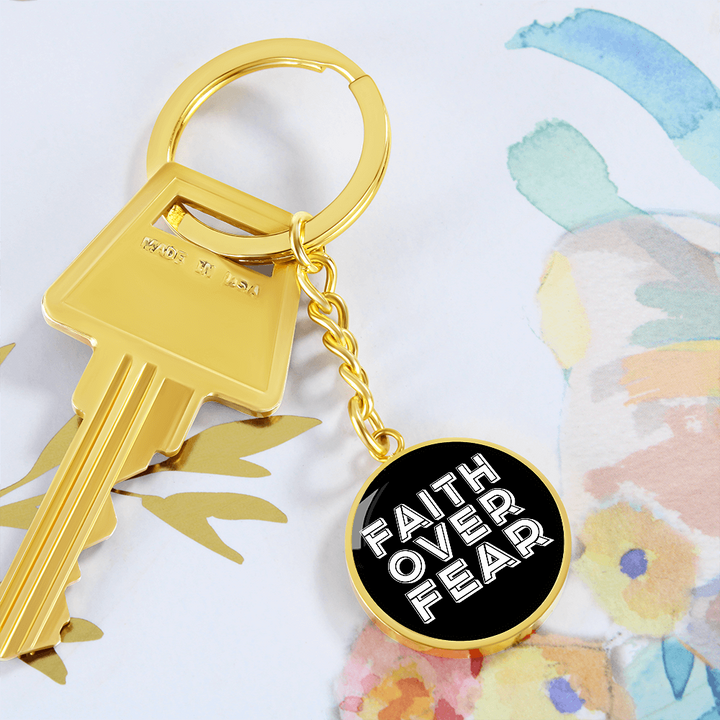 Faith Over Fear (White) – Graphic Circle Keychain – Gift for Her - Gift for Him