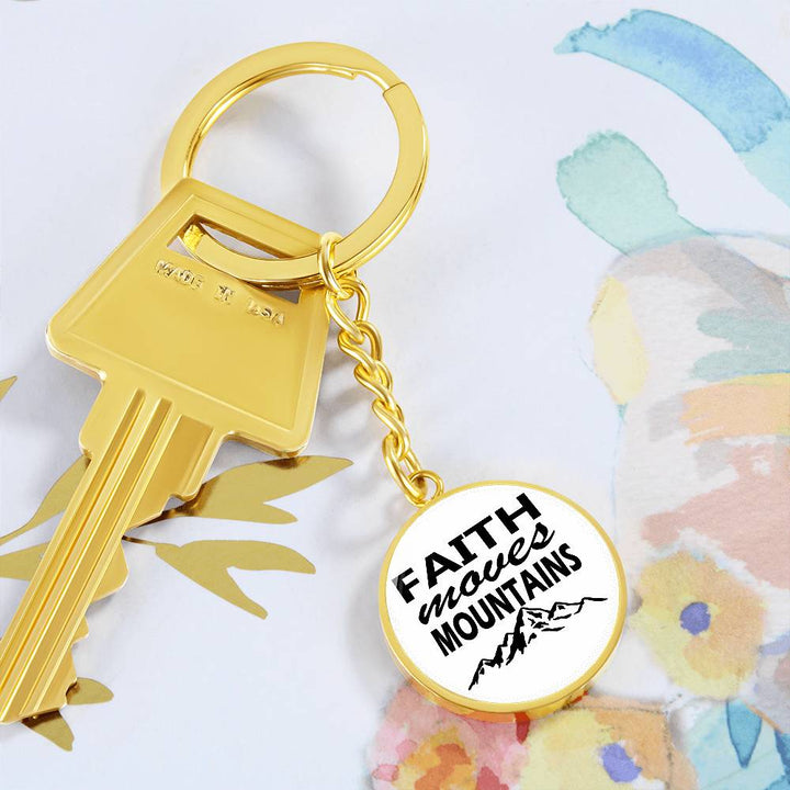 Faith Moves Mountains (Black) Graphic Circle Keychain – Gift for Her - Gift for Him